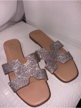 a new day Crystal-Embellished Nude Slide Sandals